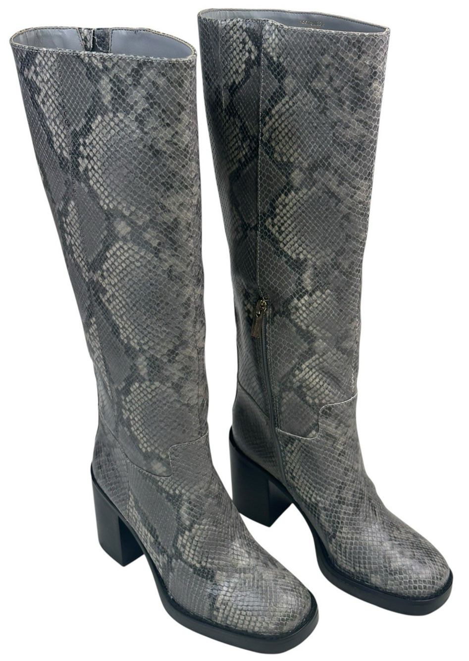 Vince Camuto Gibi Knee High Boots Gray Snake Print Leather Womens 8M New $239